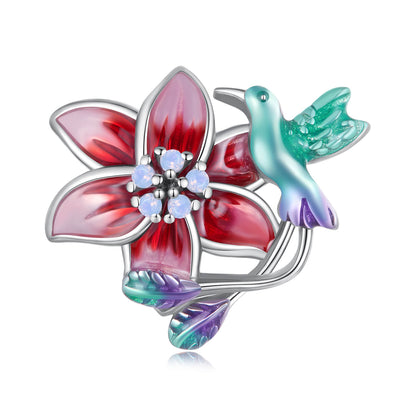 Spring Colors Series Gem Charm Set in Sterling Silver bird flower