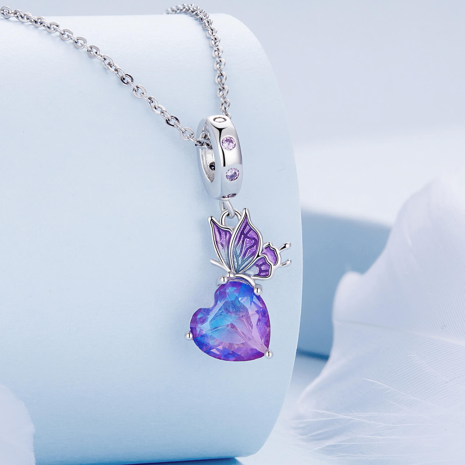 Lucky Garden Gem Charm Set in Sterling Silver purple butterfly necklace pendant