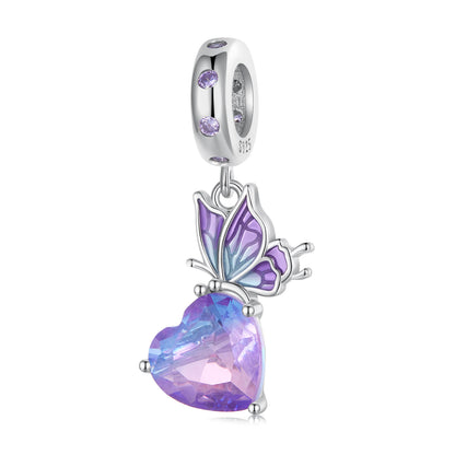 Lucky Garden Gem Charm Set in Sterling Silver purple butterfly