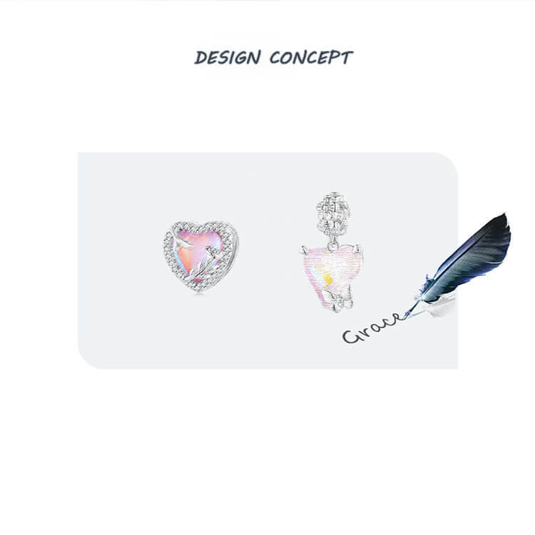 Blooming Pink Love Glass Zirconia Charm Set in Sterling Silver heart butterfly manuscript