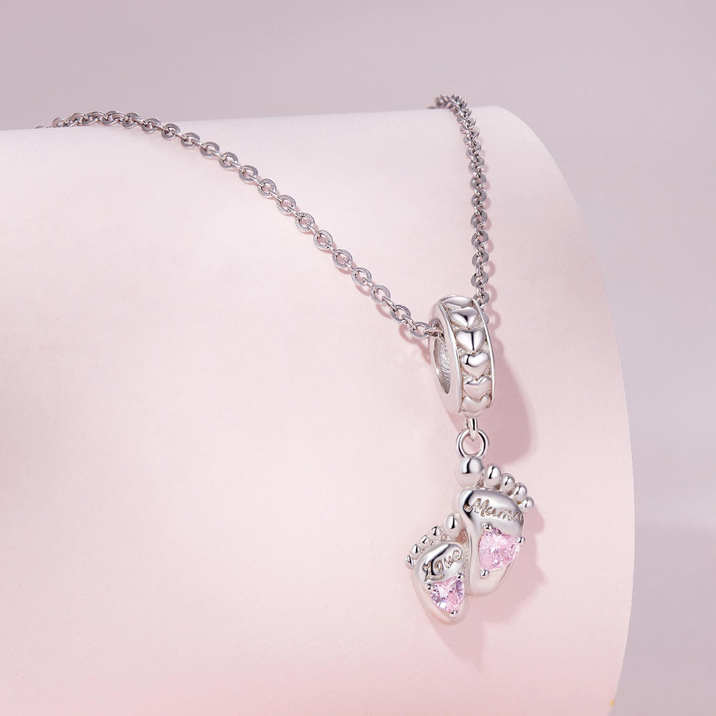 Shine the Mother's Day Zircon Charms Set in Sterling Silver footprints of love charm side