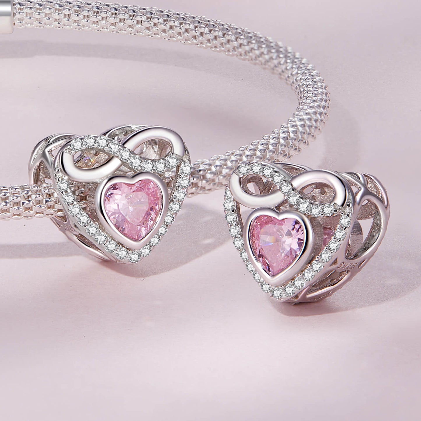 Shine the Mother's Day Zircon Charms Set in Sterling Silver eternal heart charm sides