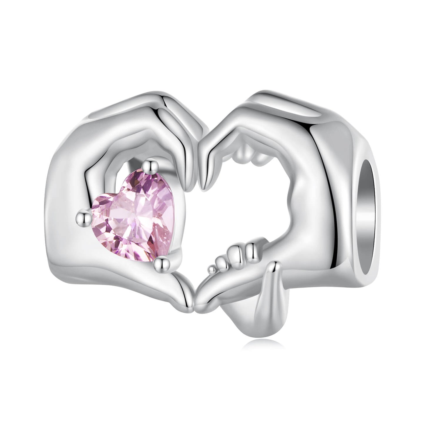 Shine the Mother's Day Zircon Charms Set in Sterling Silver heart gesture