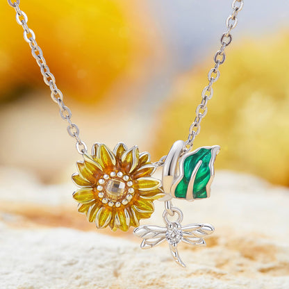 Sunflower Garden Enamel Zirconia Charm Set in Sterling Silver dragonfly charm necklace pendant