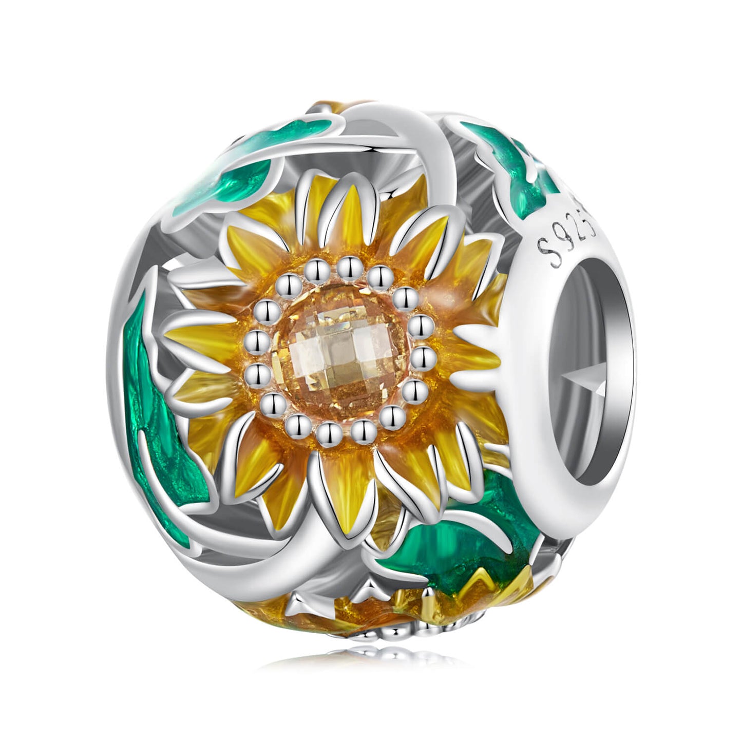 Sunflower Garden Enamel Zirconia Charm Set in Sterling Silver ball charm