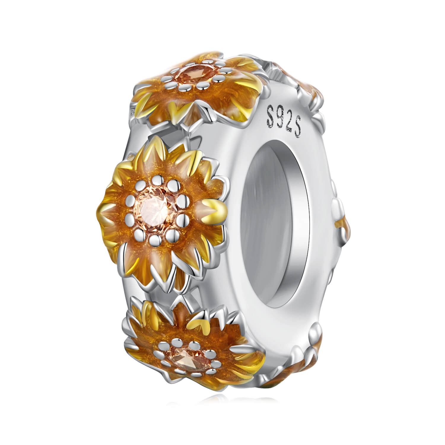 Sunflower Garden Enamel Zirconia Charm Set in Sterling Silver bead charm