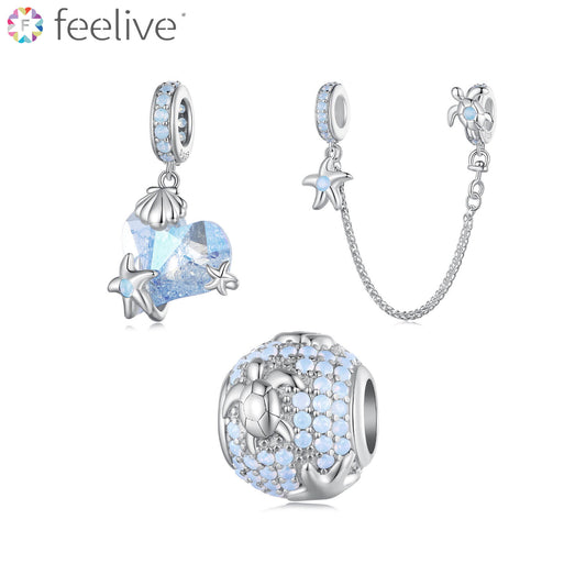 Fantasy Ocean Gemstones Charm Set in Sterling Silver - Feelive