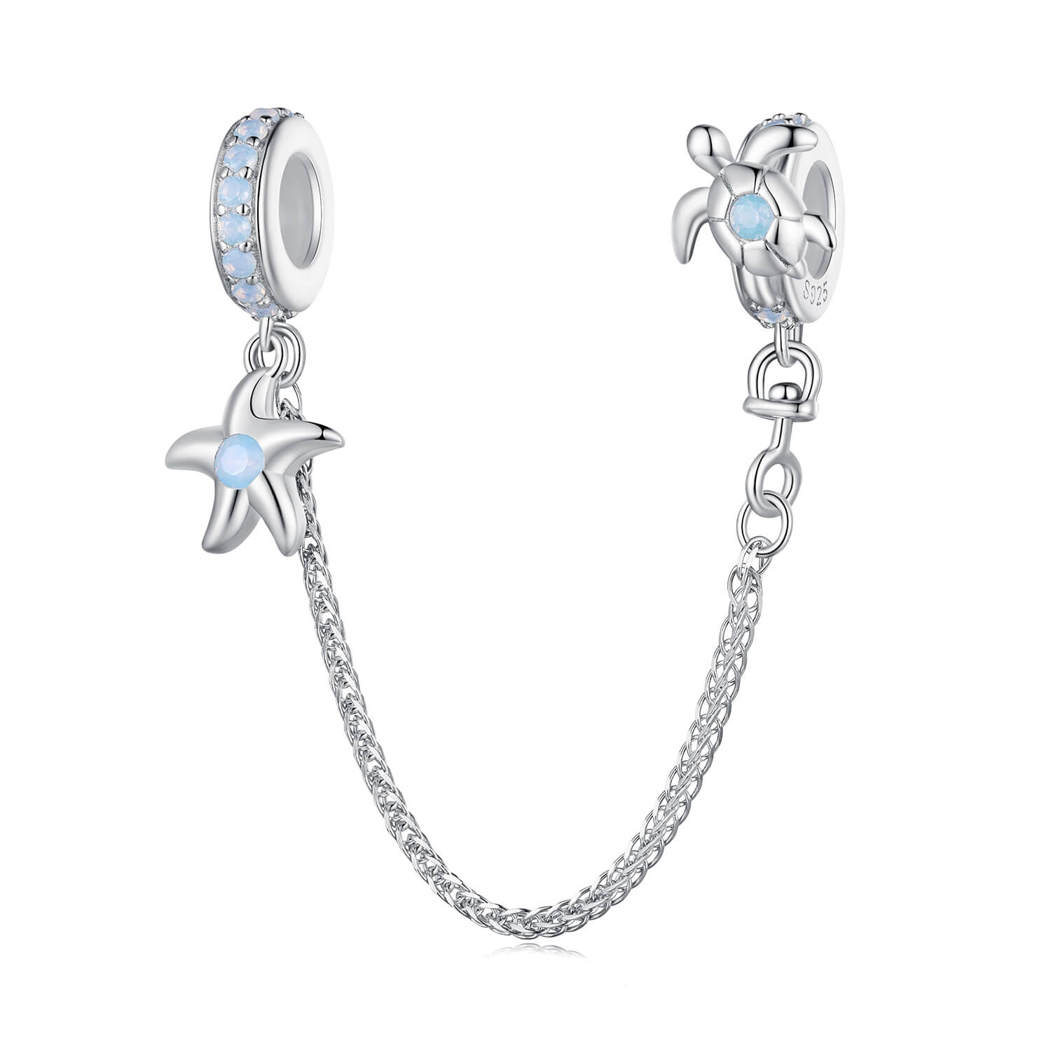 Fantasy Ocean Gemstones Charm Set in Sterling Silver safety charm