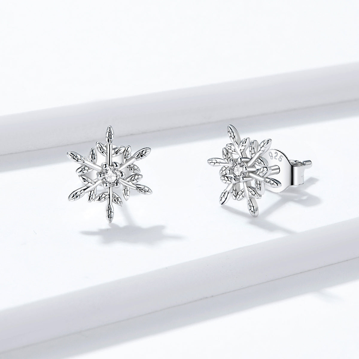 Snowflake Zircon Jewellery Set in Sterling Silver earrings front and side