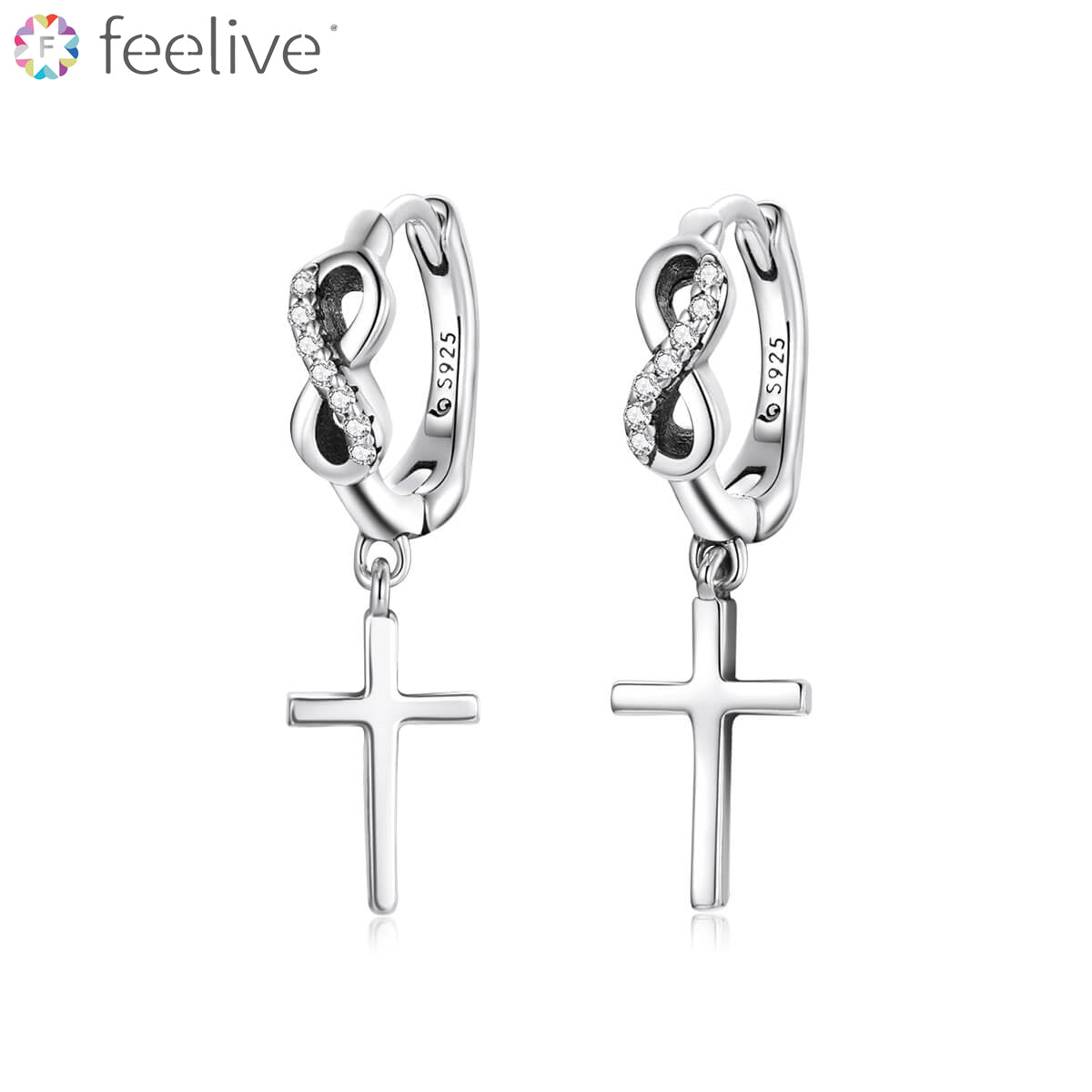 Infinity Cross Zircon Drop Earrings in Sterling Silver - Feelive