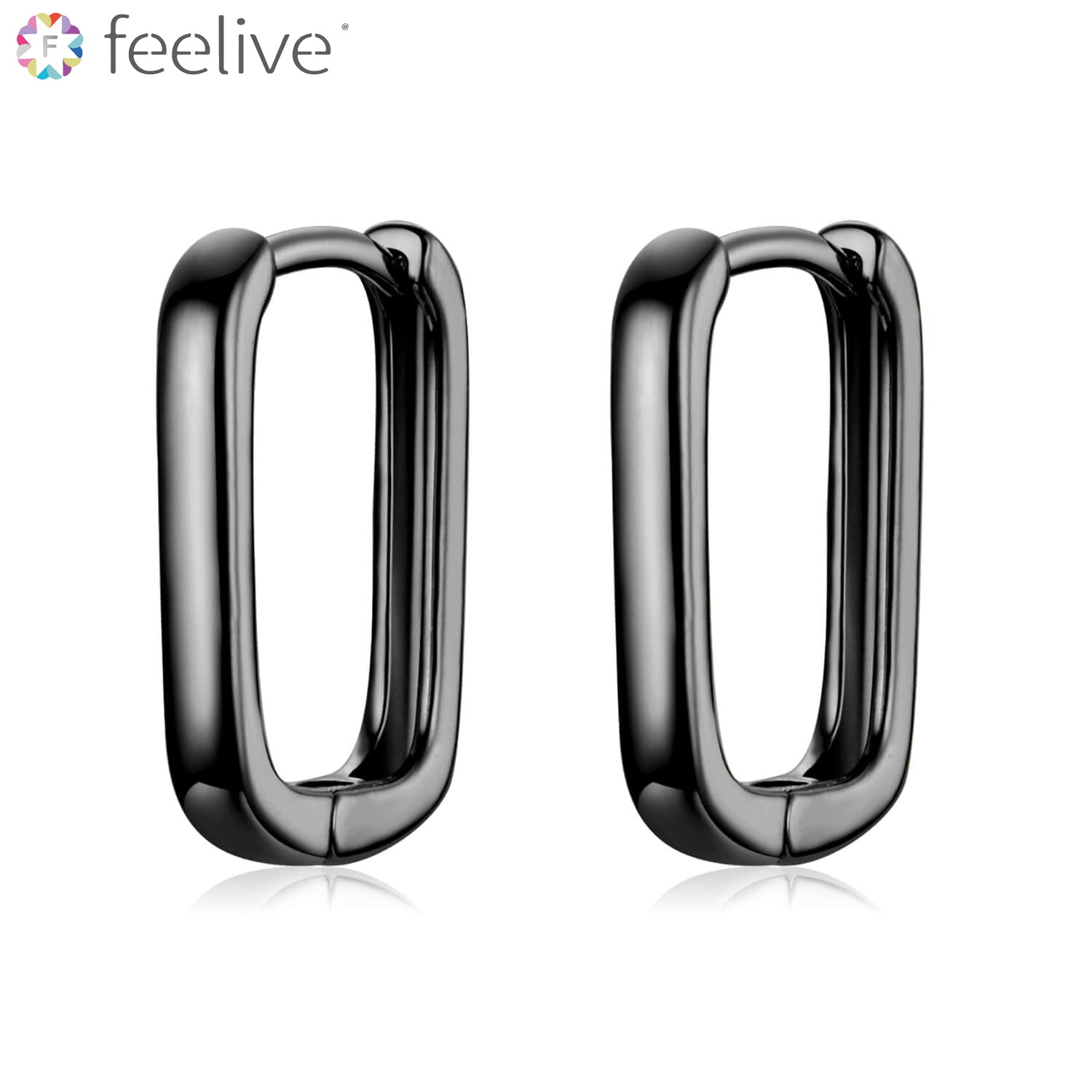 Black Ovate Huggie Earrings in Sterling Silver - Feelive