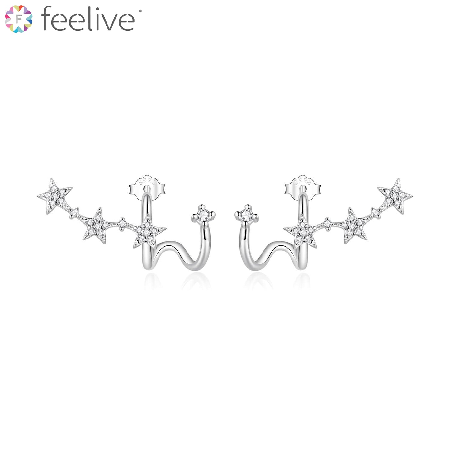 Stars Zircon Climbers Earrings in Sterling Silver - Feelive