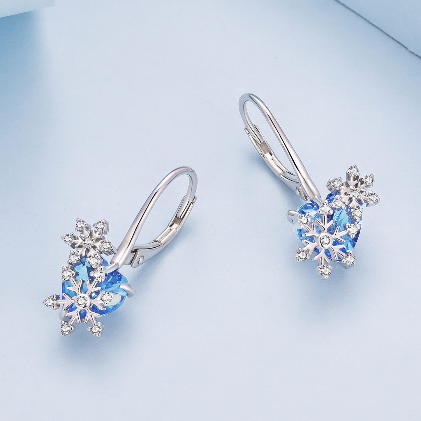 Snowflakes of Love Glass Zirconia Earrings in Sterling Silver front