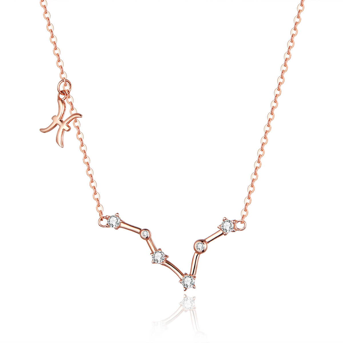 Signs of Zodiac Zircon Necklace in Sterling Silver Pisces