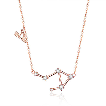 Signs of Zodiac Zircon Necklace in Sterling Silver Libra