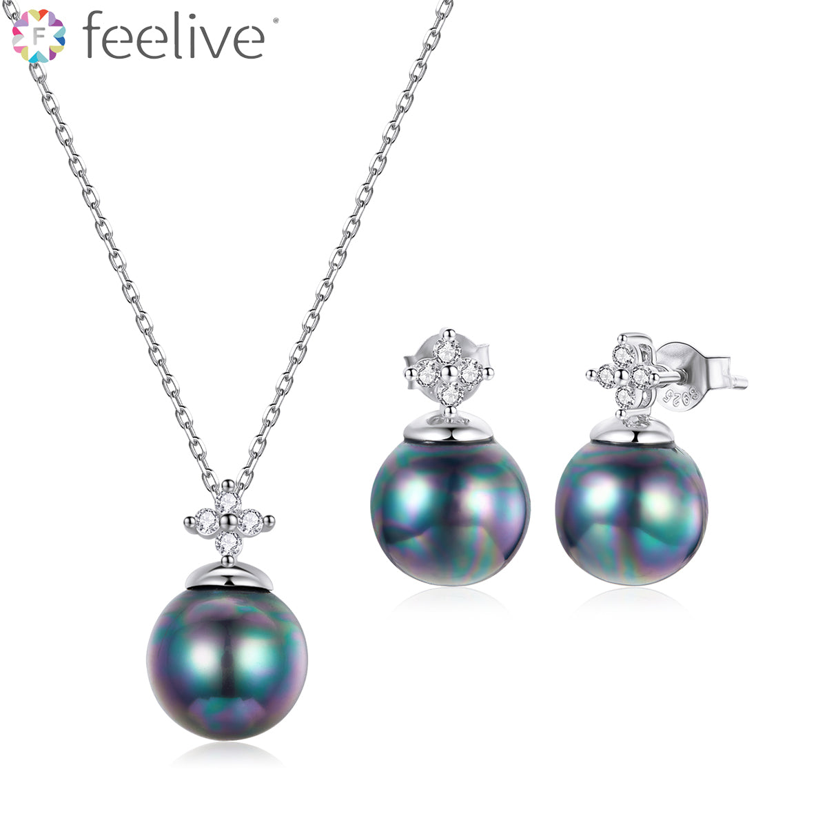 Elegant Black Pearl Jewellery Set in Sterling Silver - Feelive