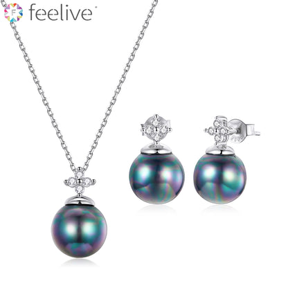 Elegant Black Pearl Jewellery Set in Sterling Silver - Feelive