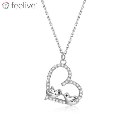 Lovebirds Zircon Necklace in Sterling Silver - Feelive