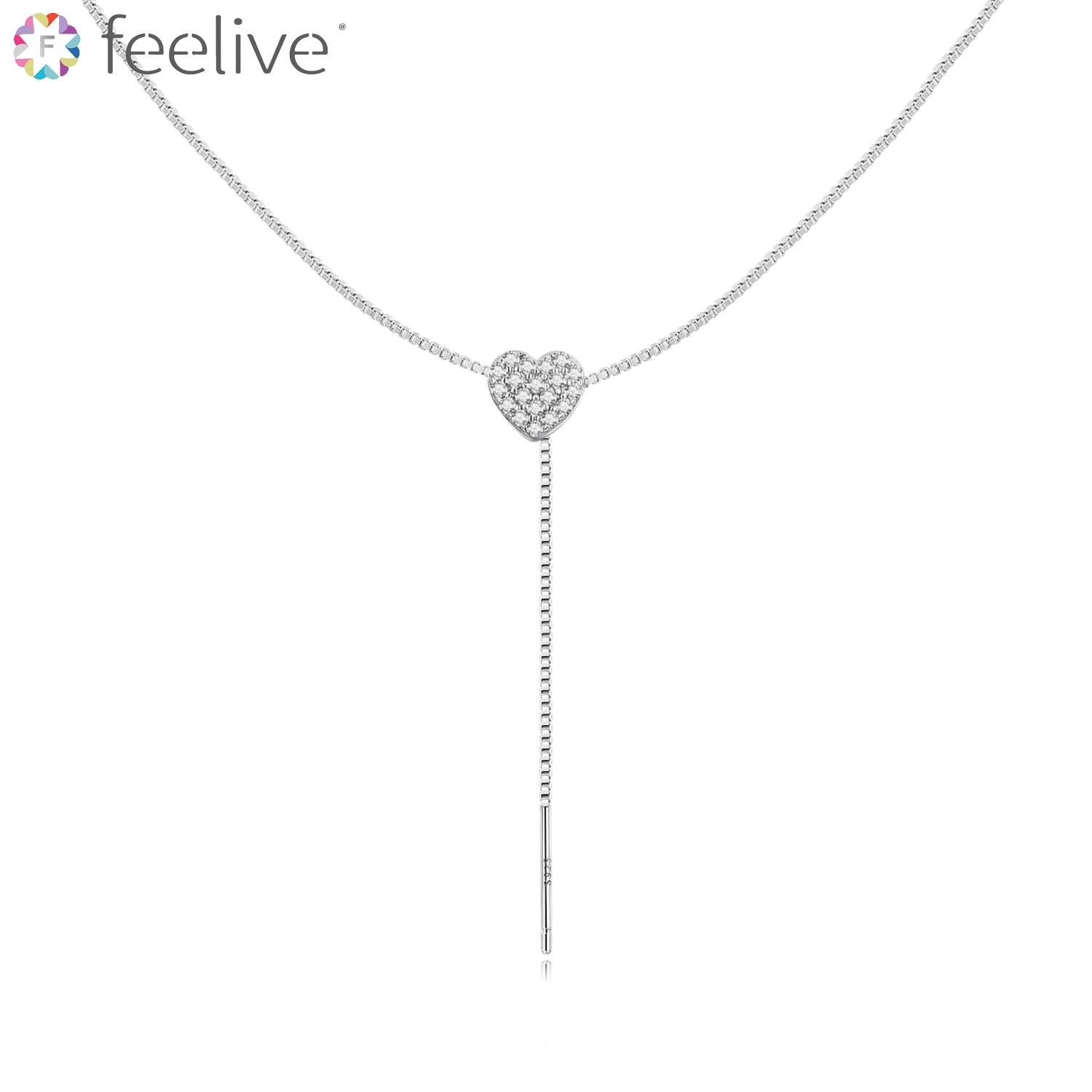 Cute Love Zircon Adjustable Y Necklace in Sterling Silver - Feelive