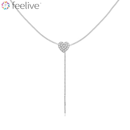 Cute Love Zircon Adjustable Y Necklace in Sterling Silver - Feelive