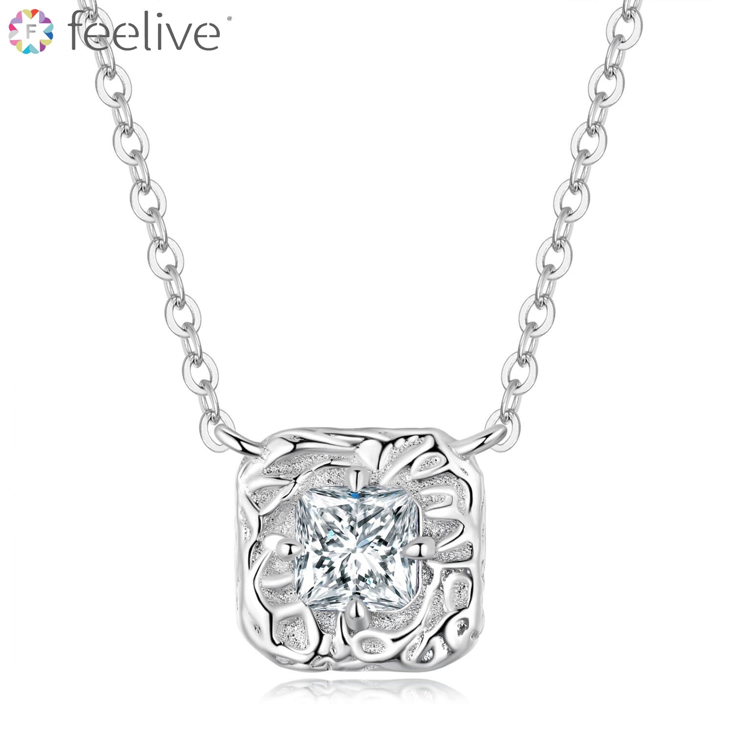 Asscher Cut Zircon Necklace in Sterling Silver - Feelive