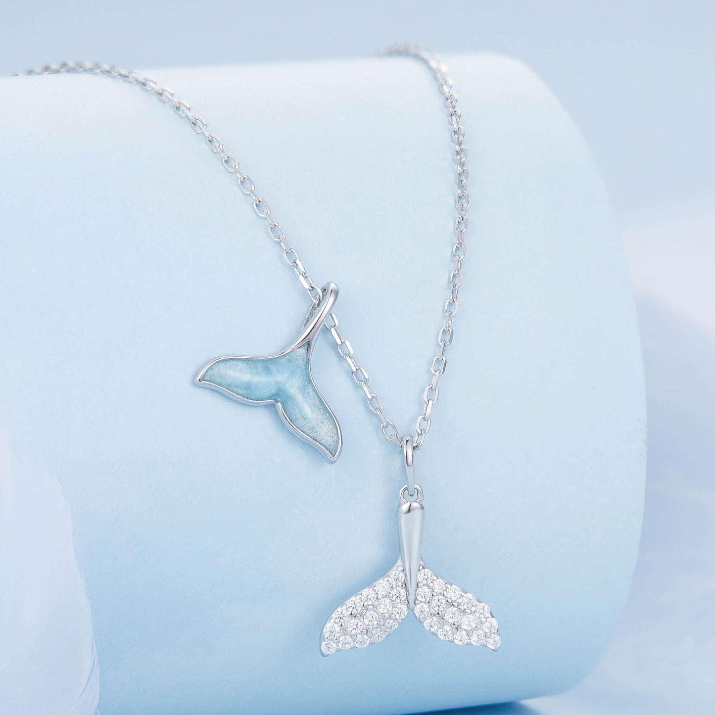 Whale Tail Zircon Enamel Necklace in Sterling Silver side