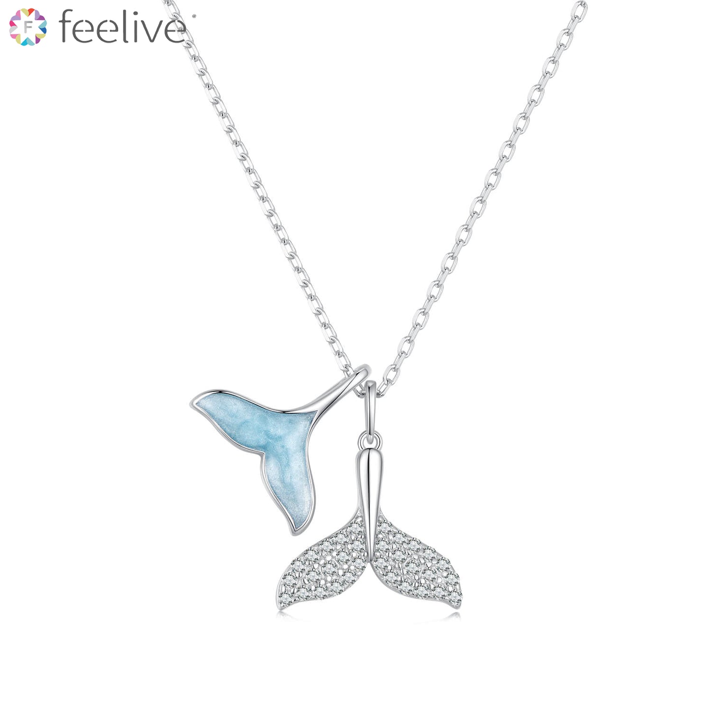 Whale Tail Zircon Enamel Necklace in Sterling Silver - Feelive