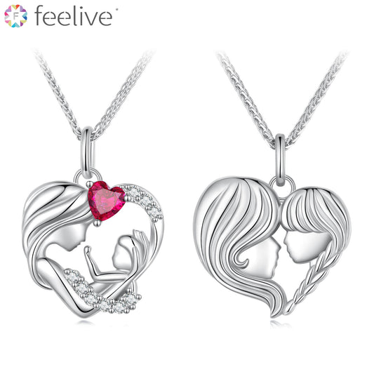 Mother-child Love Zircon Necklaces Set in Sterling Silver - Feelive