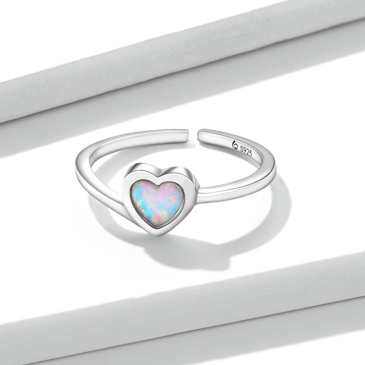 Heart Opal Open Ring in Sterling Silver front