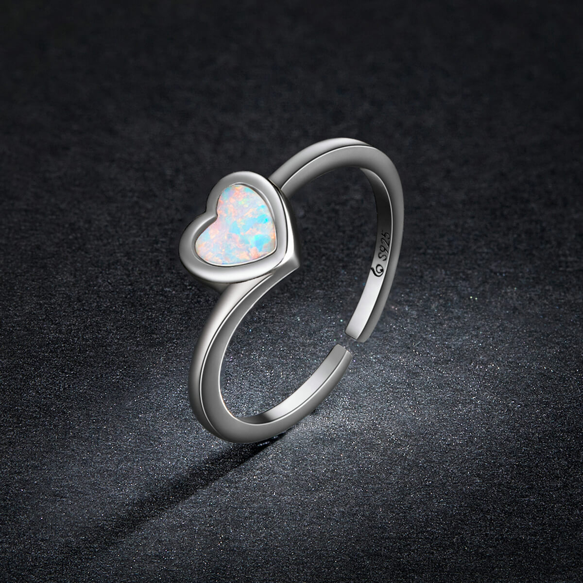 Heart Opal Open Ring in Sterling Silver side