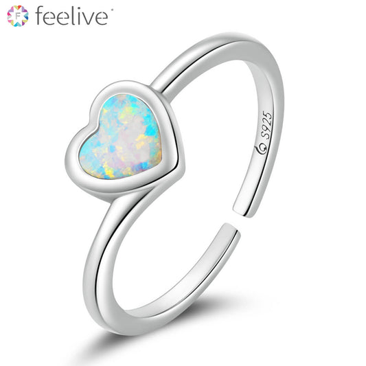 Heart Opal Open Ring in Sterling Silver - Feelive