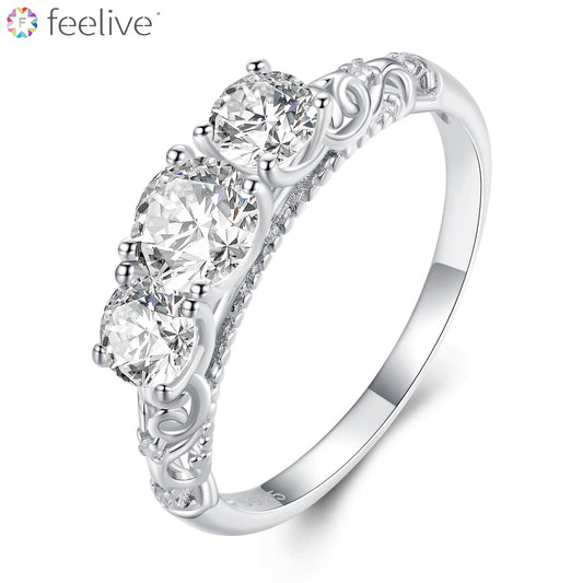 Vintage Three Stone Zircon Ring in Sterling Silver - Feelive