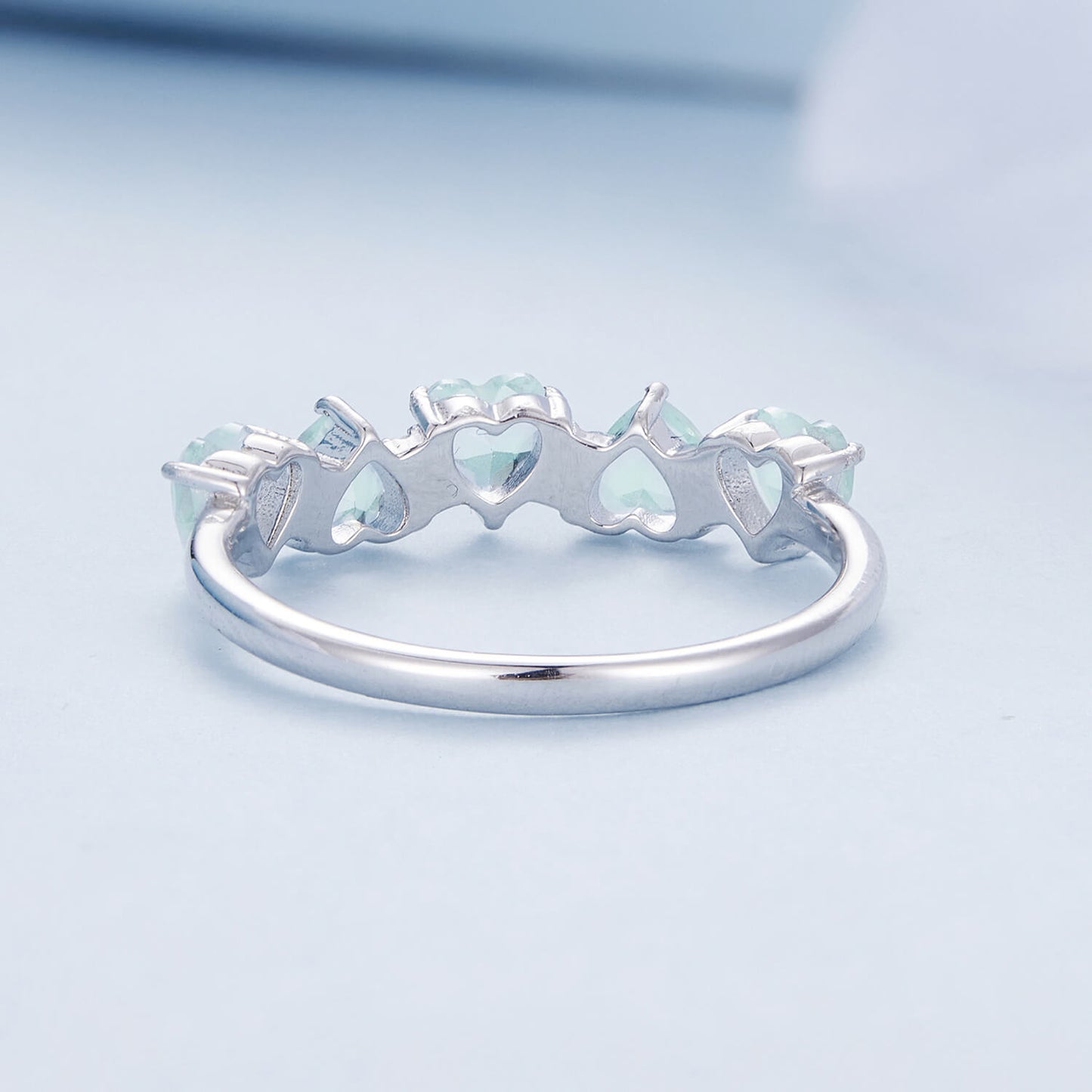 Heart Imitation Aquamarine Zircon Half Eternity Ring in Sterling Silver back