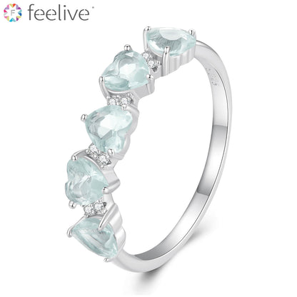 Heart Imitation Aquamarine Zircon Half Eternity Ring in Sterling Silver - Feelive