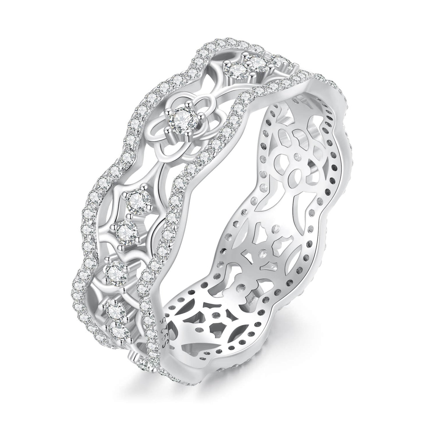 Vintage Camellia Lace Zirconia Ring in Sterling Silver - Feelive