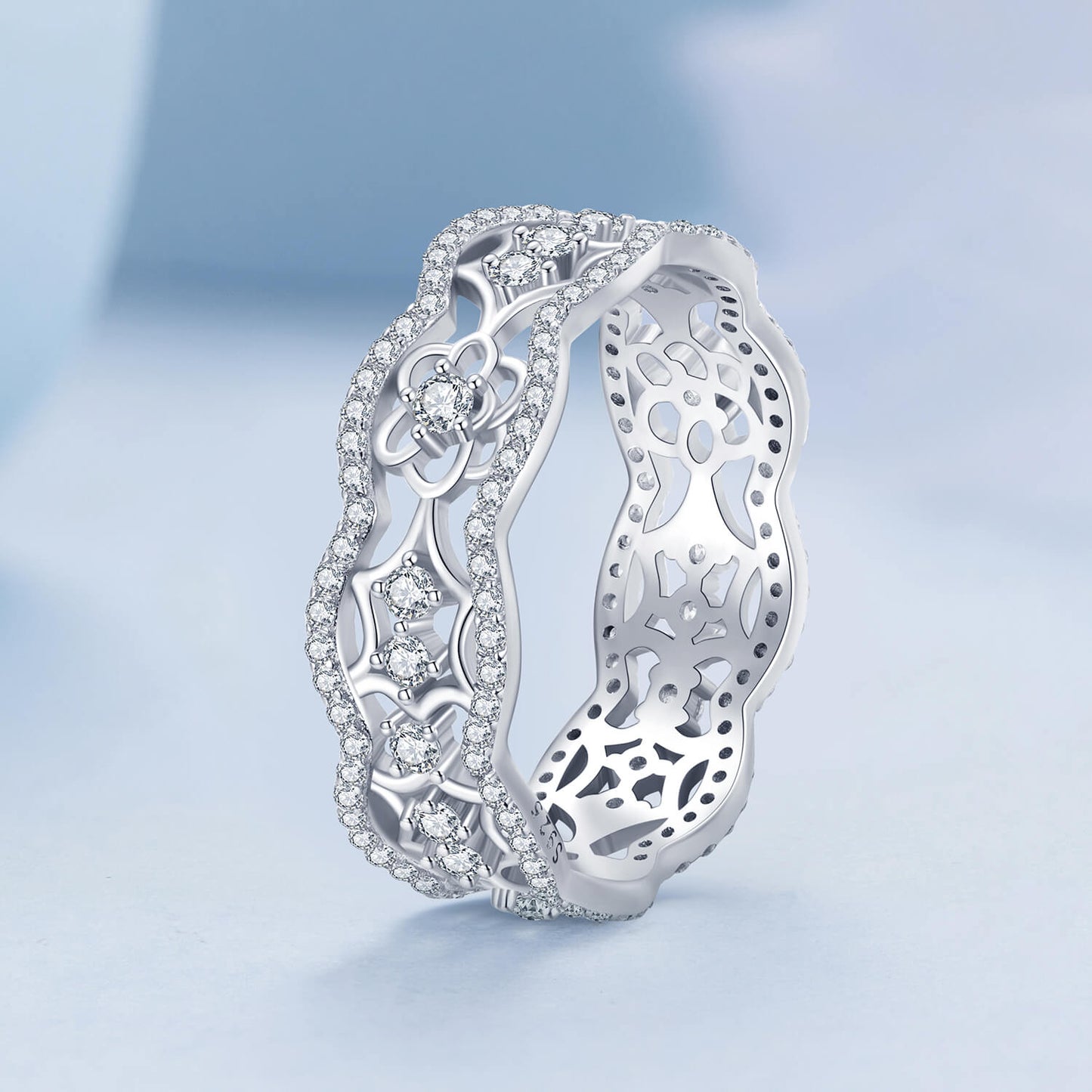 Vintage Camellia Lace Zirconia Ring in Sterling Silver side