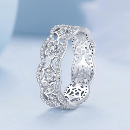 Vintage Camellia Lace Zirconia Ring in Sterling Silver side