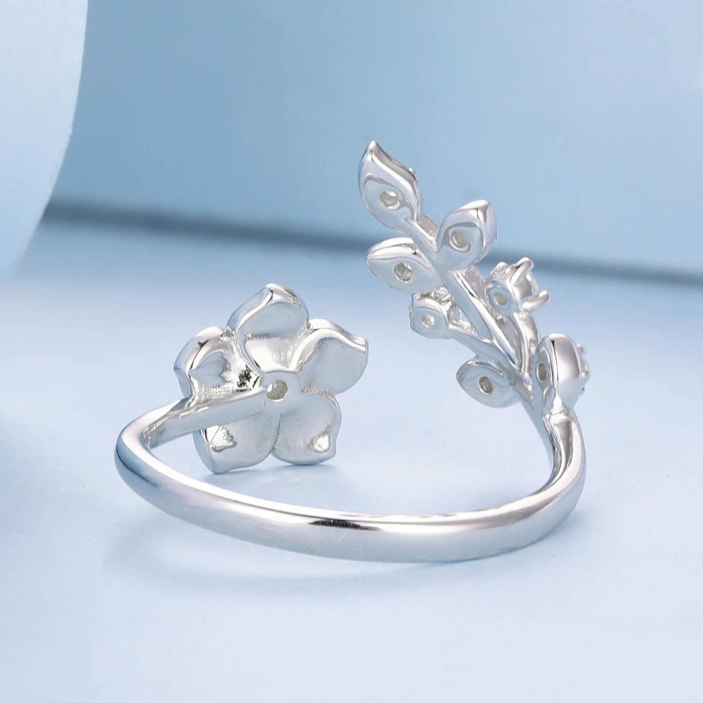 Romantic Cherry Blossom Enamel Zircon Ring in Sterling Silver back