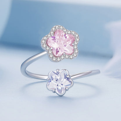 Romantic Cherry Blossom Gems Jewellery Set in Sterling Silver ring front