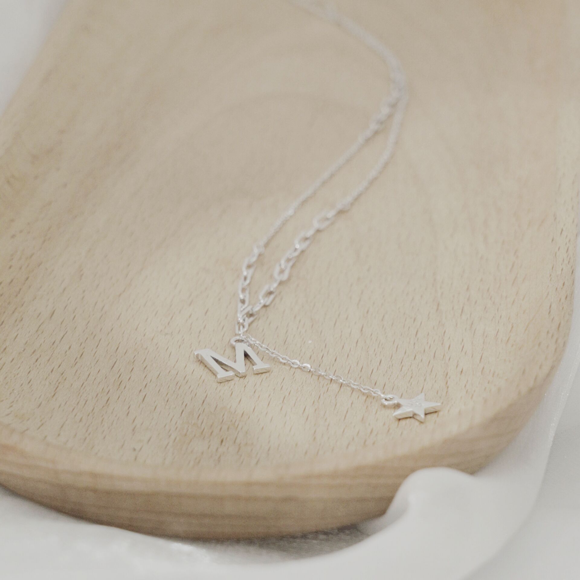 Letter M Lucky Star Y Necklace in Sterling Silver