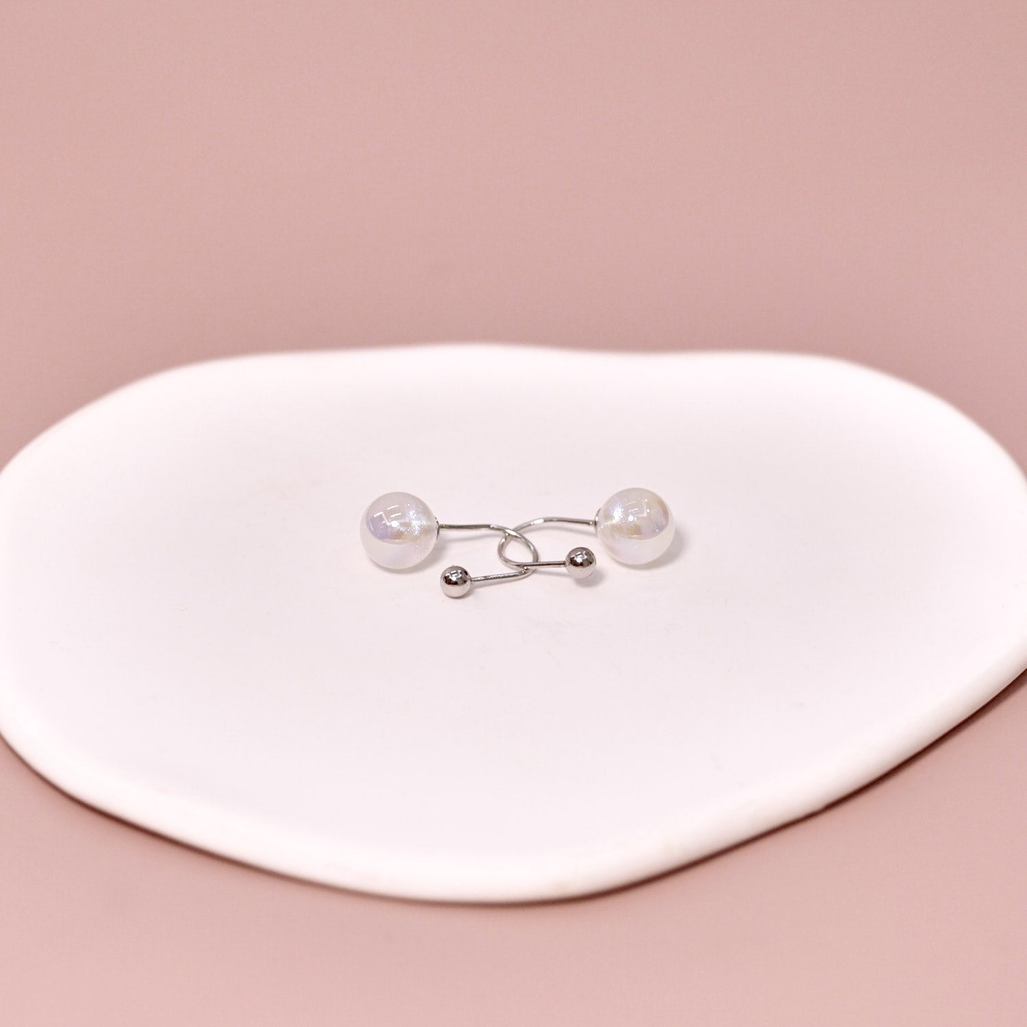 Resin Imitation Pearl Hook Earrings in Sterling Silver