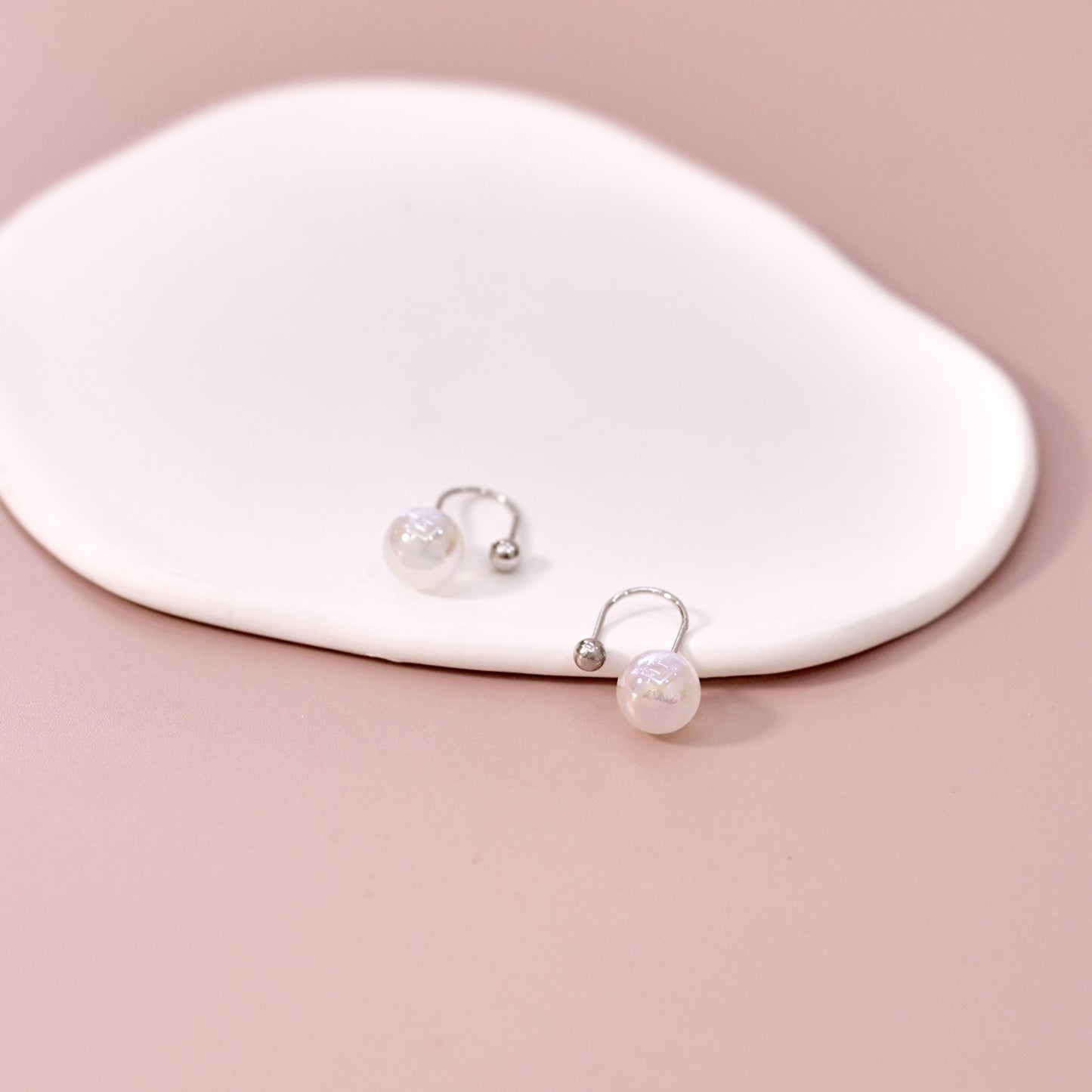 Resin Imitation Pearl Hook Earrings in Sterling Silver