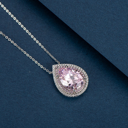 Pink Waterdrop Lab Created Gem Necklace in Sterling Silver 