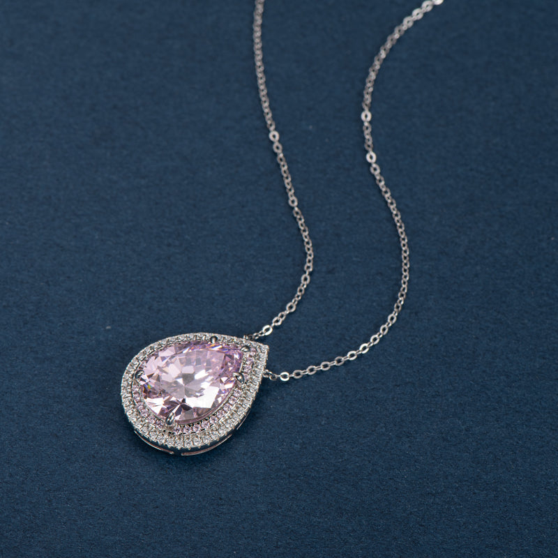 Pink Waterdrop Lab Created Gem Necklace in Sterling Silver