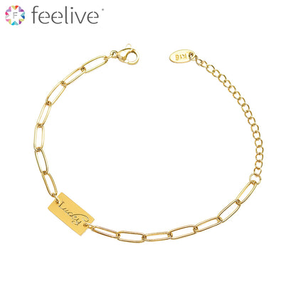 Retangle Lucky Pendant Bracelet in Titanium - Feelive