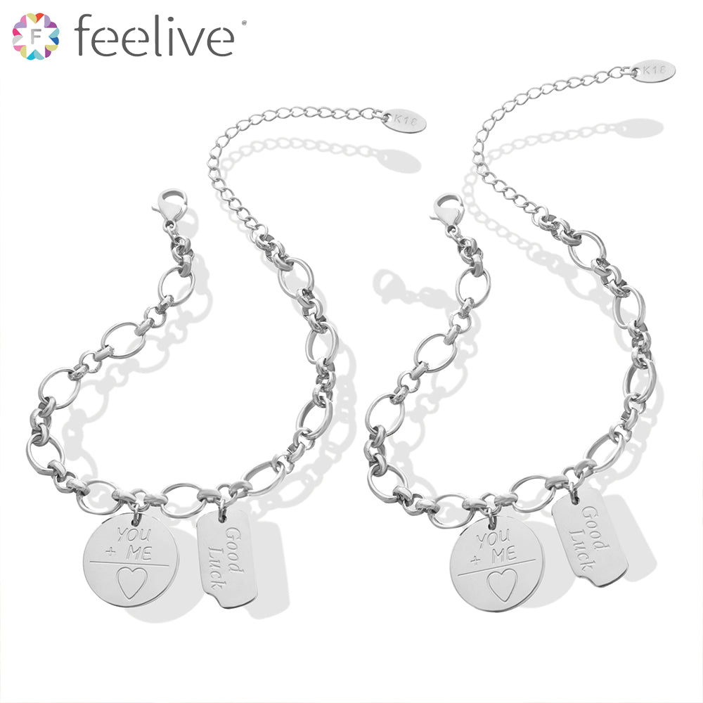 Lover's Good Luck Pendant Bracelet in Titanium silver - Feelive