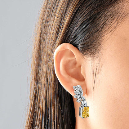 Yellow Feather Gem Drop Earrings in Sterling Silver model