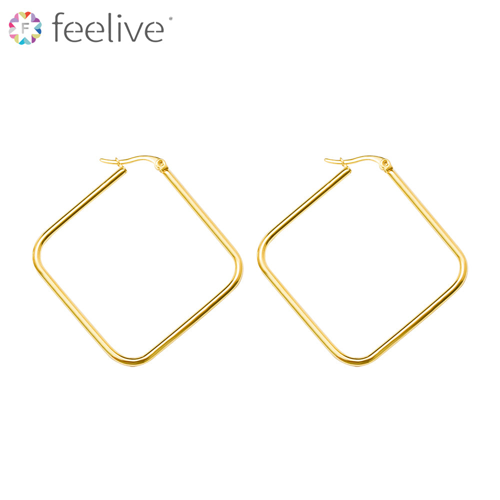 Geometric Square Hoop Earrings in Titanium - Feelive