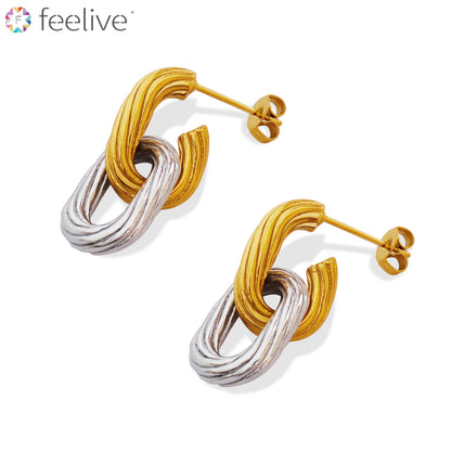 Double Oval Drop Earrings in Titanium gold - Feelive