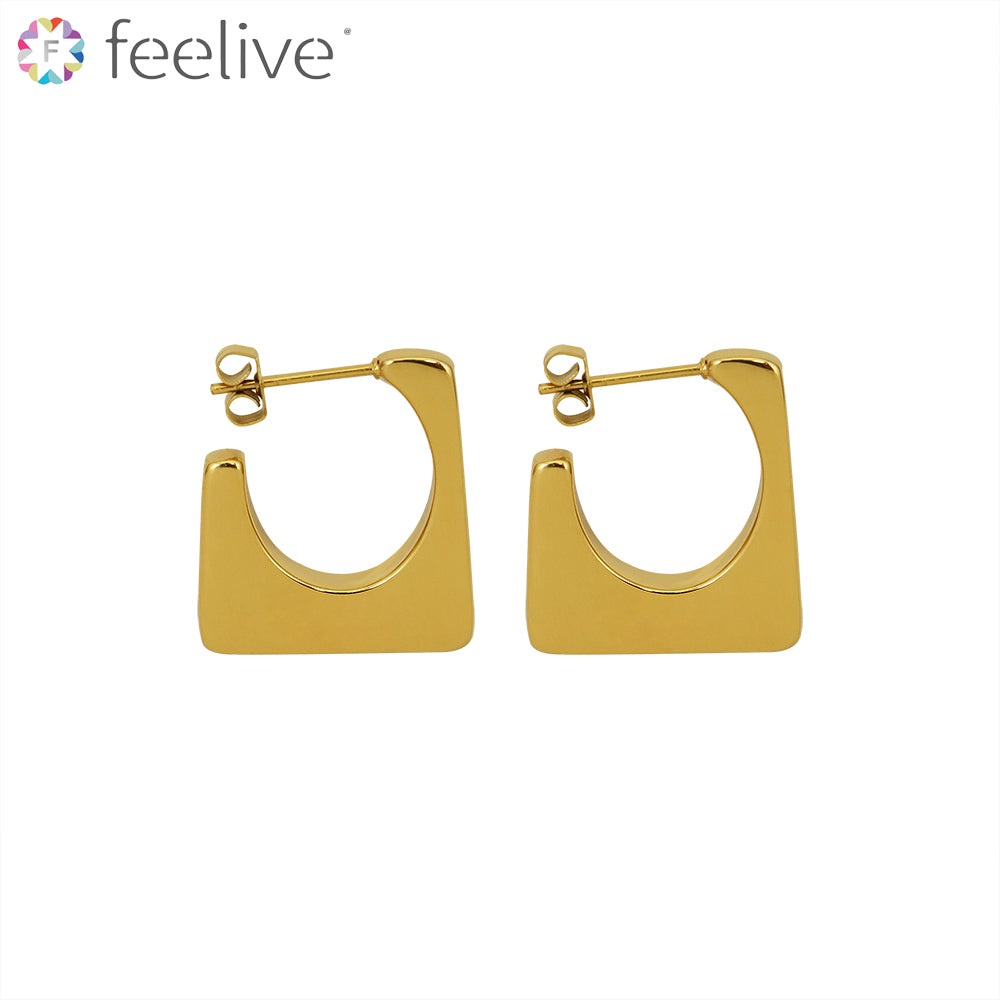 Geometric Square Hoop Earrings in Titanium gold - Feelive